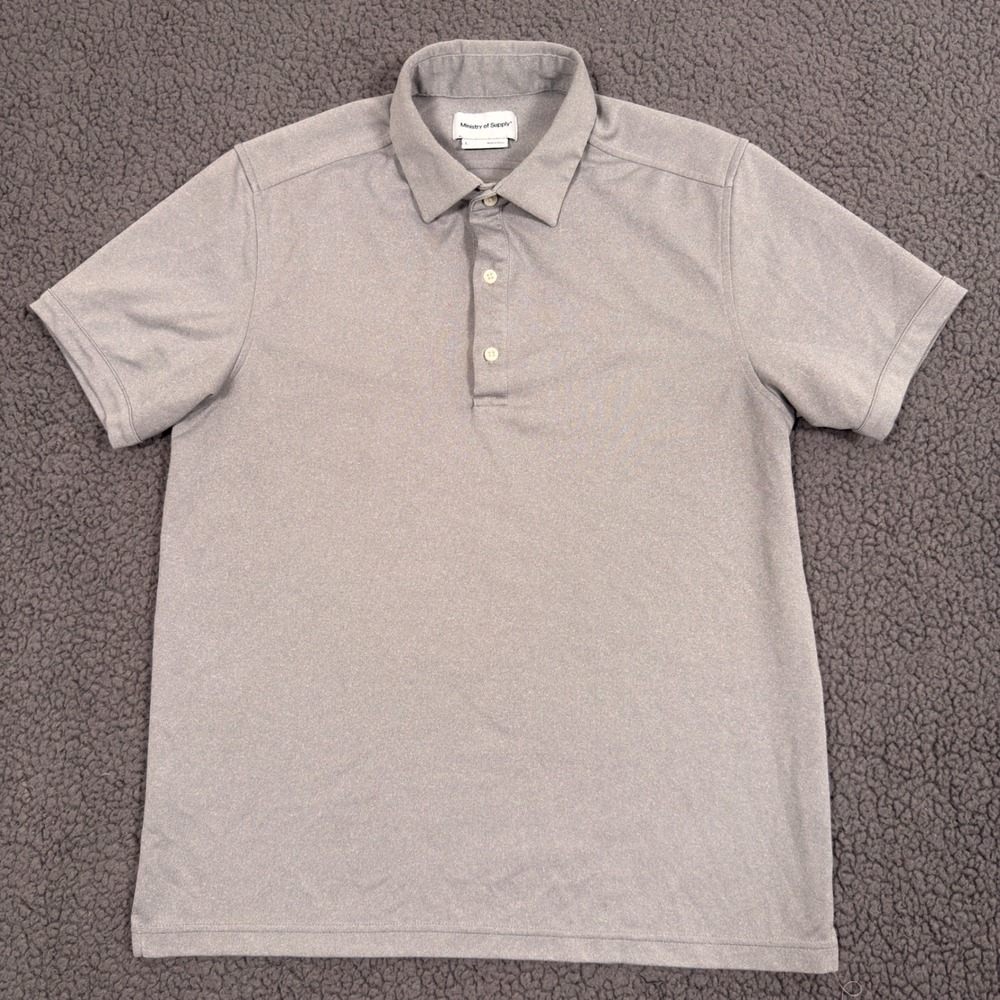 Ministry of Supply Apollo Polo Shirt Mens Large Grey Short Sleeve Technical Knit
